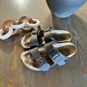 Birkenstock Black Sandals with Adjustable Straps and Cork Footbed